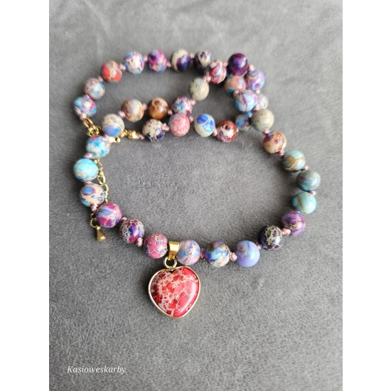 Naszyjnik jaspis z ozdobnym sercem